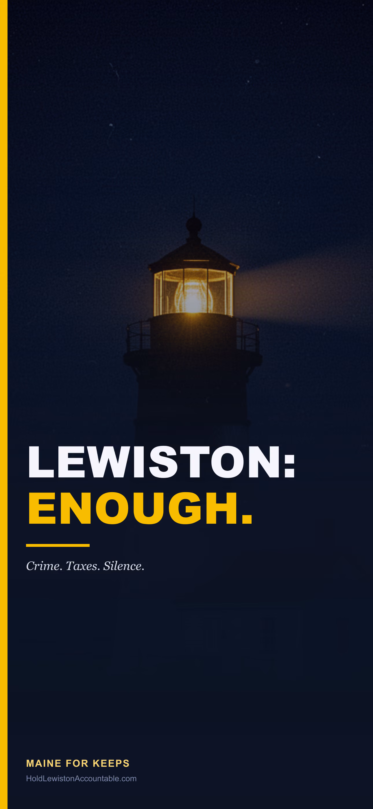 Lock-screen wallpaper design reading "Lewiston: Enough."
