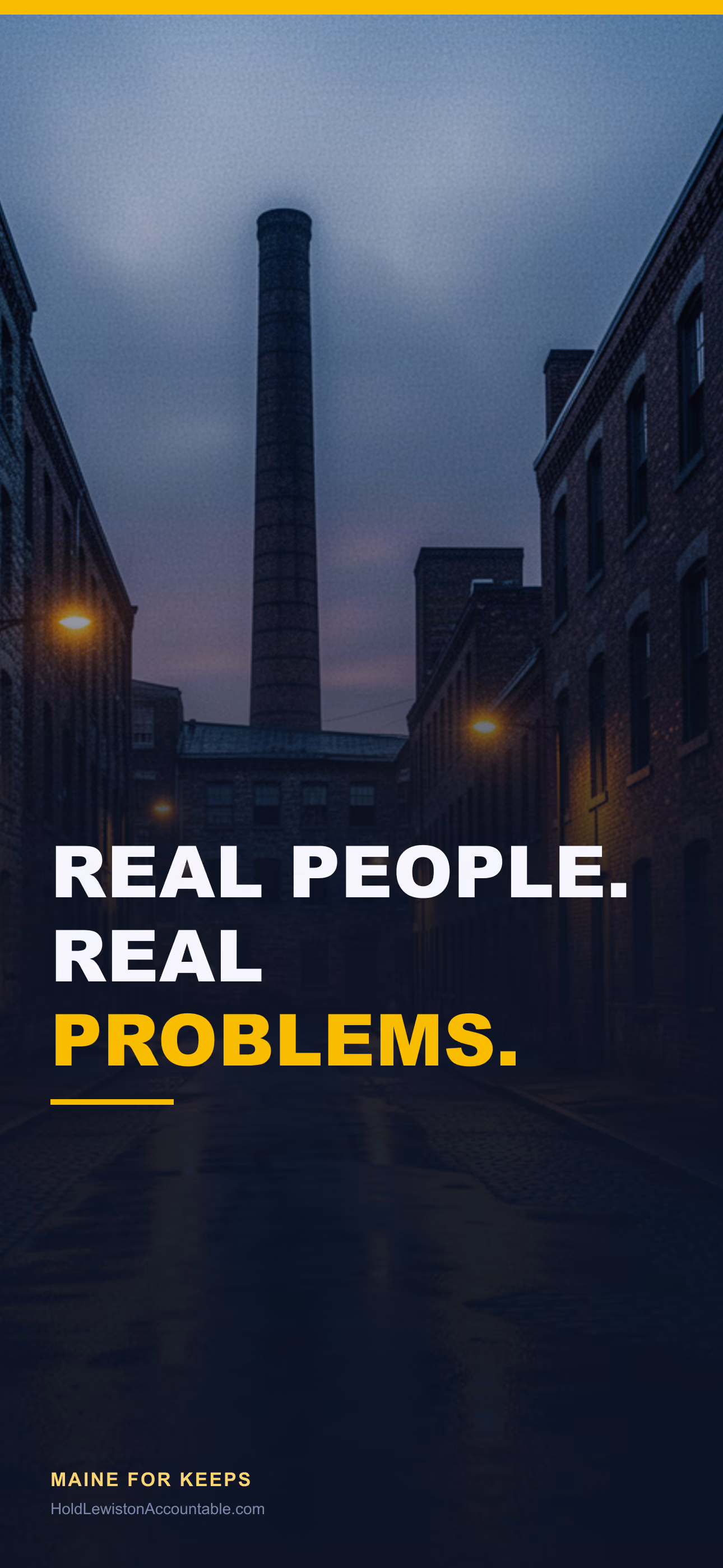 Lock-screen wallpaper design reading "Real People. Real Problems."